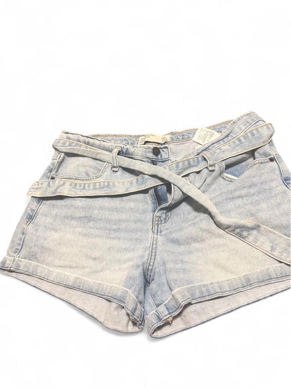 Abercrombie & Fitch Light Wash Denim Shorts with Self-Tie Belt